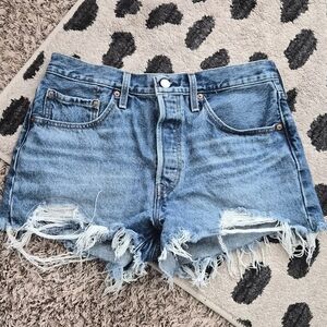 Levi's 501 Distressed Hi Rise Denim Jean Shorts Size 30